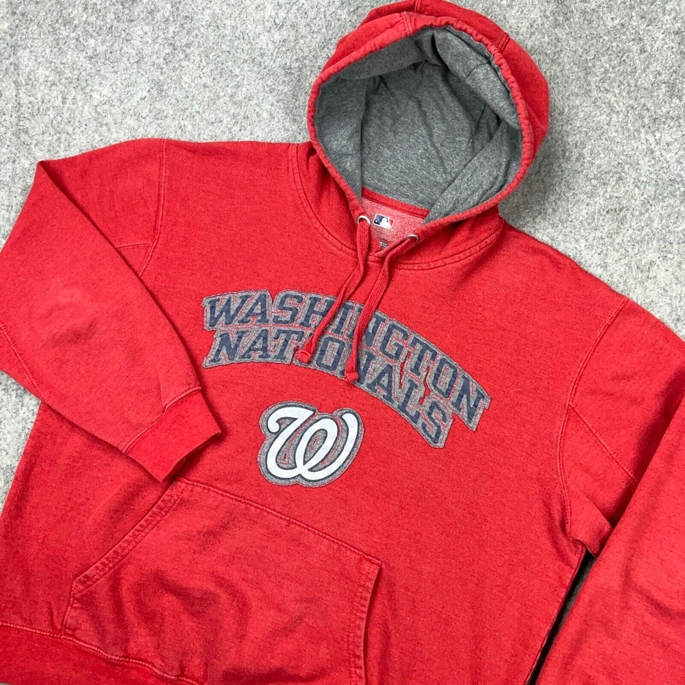 Washington Nationals Hoodie Mens Large Red‎ Hooded Pullover Sweater MLB Baseball